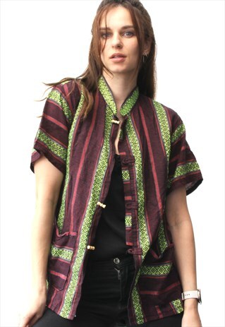 BOHO RASTA CARDIGAN WITH SHORT SLEEVES TOGGLE WOOD BUTTONS L