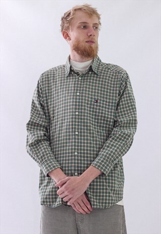 VINTAGE MENS TOMMY HILFIGER PLAID LONG SLEEVE CASUAL SHIRT