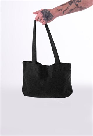 MINI ESSENTIAL ORGANIC COTTON SHOULDER TOTE BAG - BLACK