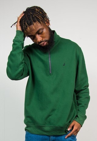 NAUTICA VINTAGE GREEN QUARTER ZIP SWEATSHIRT