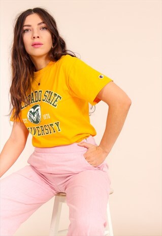 VINTAGE 90S CHAMPION T-SHIRT IN YELLOW WITH COLORADO PRINT