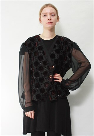 VINTAGE 90' BEAUTIFUL BLACK JACKET WITH TRANSPARENT SLEEVES