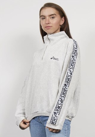 VINTAGE 90'S ASICS QUARTER ZIP TAPERED GREY SWEATSHIRT