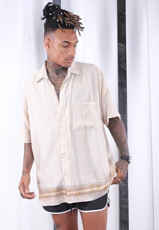 VINTAGE 90S CREAM CRAZY PRINT SILK SHIRT.UNISEX.FESTIVAL