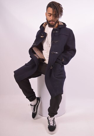 AQUASCUTUM MENS VINTAGE DUFFLE COAT MEDIUM NAVY BLUE 90S