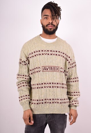 AVIREX MENS VINTAGE JUMPER SWEATER XL KHAKI 90S