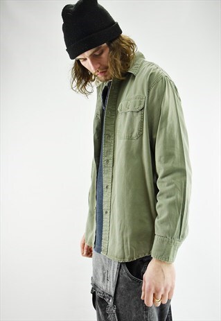 VINTAGE 90S WRANGLER ARMY GREEN BLOCK COLOUR SHIRT