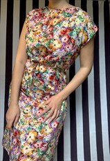 Vintage 80s midi multicoloured floral belted dress, Uk14/16