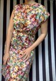 Vintage 80s midi multicoloured floral belted dress, Uk14/16