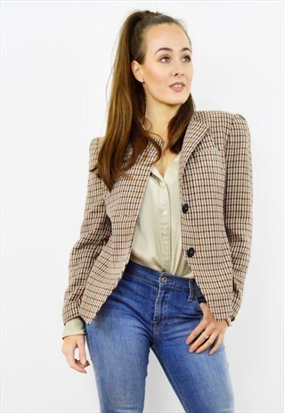 VINTAGE 90S CHECKED WOOL SHORT BLAZER