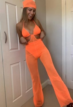 Orange Mesh Jumpsuit 