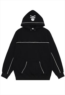 Gothic hoodie skeleton pullover bones patch top in black