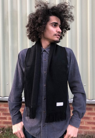 VINTAGE CASHMERE CHECKED SCARF BLACK-S030