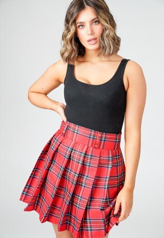 MINA RED PLEATED TENNIS MINI CHECK SKIRT XXLARGE UK(22-24)