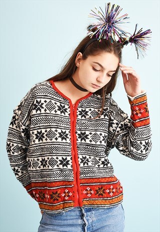 80'S RETRO FAIR ISLE KNIT CHRISTMAS CARDIGAN