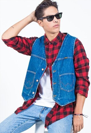 VINTAGE 80S WRANGLER DENIM WINTER GILET / 1274