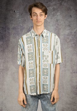 90s collared shirt in boho style and artsy print