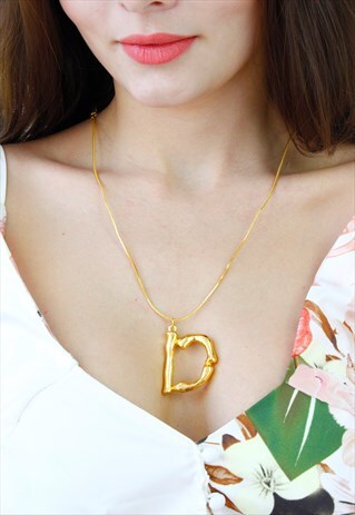 GOLD BAMBOO INITIAL 'D' MONOGRAM CHAIN NECKLACE