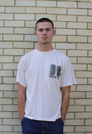 VINTAGE 1990S CREAM EGYPT PRINT T-SHIRT