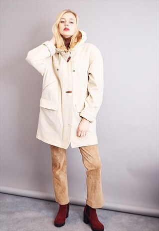 90'S RETRO WHITE MINIMALIST WARM WOOLEN COAT