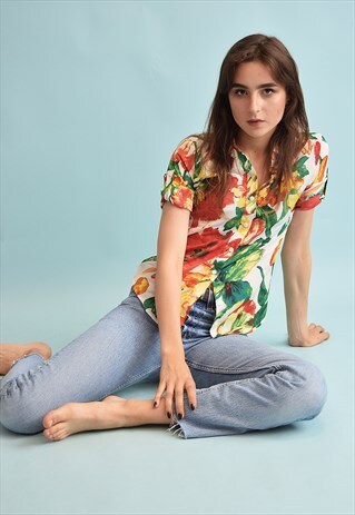 90'S RETRO FLORAL PRINT FESTIVAL BLOUSE TOP