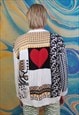HEART PATTERN SWEATER LOVE VINTAGE CABLE KNIT JUMPER WHITE