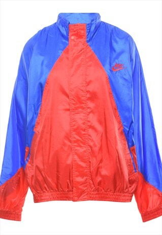 BEYOND RETRO VINTAGE BLUE & RED ZIP-FRONT SHINY NIKE JACKET