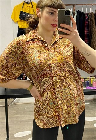 VINTAGE 90S SHIRT IN MAROON MULTICOLOUR PARSLEY PATTERN