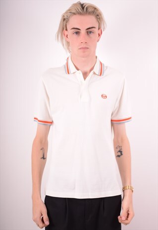 SERGIO TACCHINI MENS VINTAGE POLO SHIRT SMALL WHITE 90S