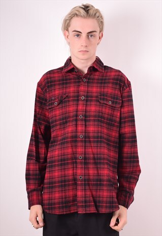 MENS VINTAGE FLANNEL SHIRT LARGE RED CHECK 90S