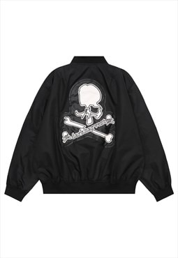 Gothic varsity jacket Skull patchwork MA-1 bomber in black