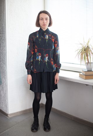 VINTAGE 70'S BLACK PATTERNED SHIRT