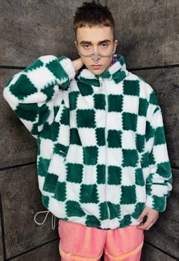 Chess check fleece jacket handmade reversible bandanna coat 