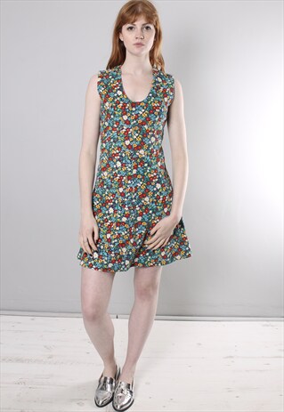 VINTAGE 60S FLORAL PATTERNED CORD MINI DRESS