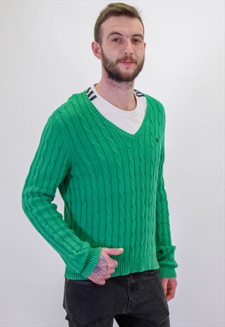 VINTAGE CHAPS V-NECK SWEATER IN GREEN XL