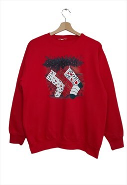 Red 1990's vintage Christmas stocking jumper 