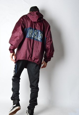 BURGUNDY COLOUR BLOCK GAP LIGHTWEIGHT RAIN COAT JACKET