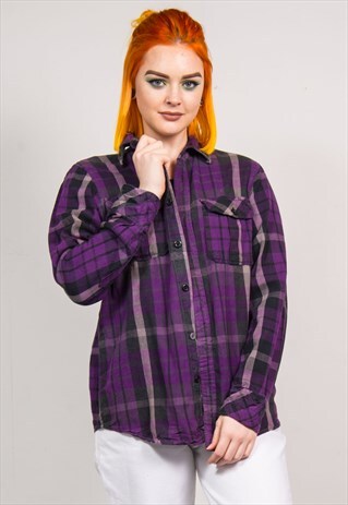 VINTAGE 90'S PURPLE CHECKED FLANNEL SHIRT