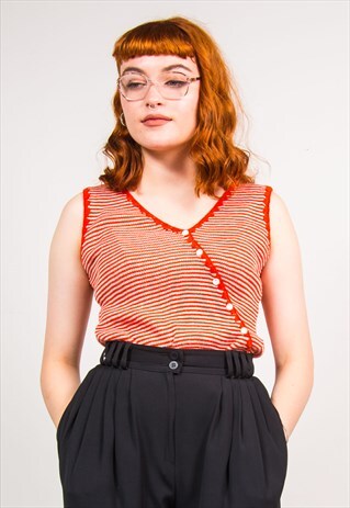 VINTAGE 70'S RED STRIPED KNIT VEST TOP