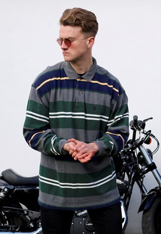 NAUTICA USA GRUNGE STRIPED RUGBY TOP