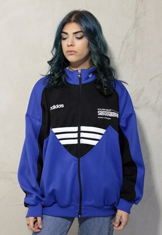 ADIDAS VINTAGE TRACK JACKET BLACK & BLUE A257