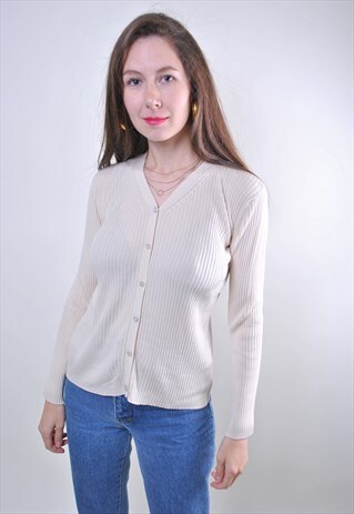 VINTAGE BEIGE WOMAN CASUAL BLOUSE FOR WORK, SIZE M