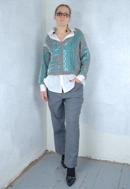 Vintage Y2K Light Grey Crochet Baggy Soft Knitted Jumper 