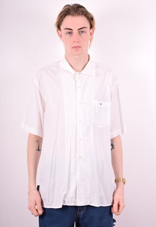 LACOSTE MENS VINTAGE SHIRT XL WHITE 90S
