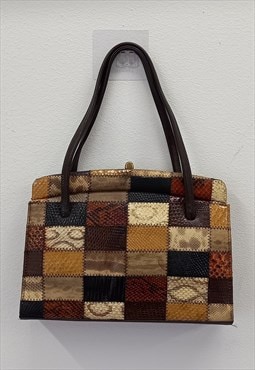 Vintage Handbag Brown Patchwork Leather 