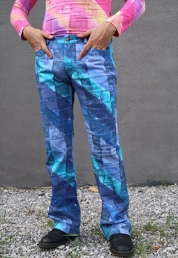 JUST CAVALLI y2k Vintage nos crazy pattern flared jeans