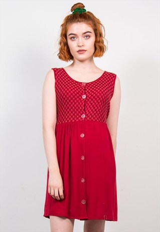VINTAGE 90'S RED BOHO CROCHET MINI DRESS