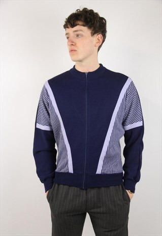 VINTAGE NAVY PATTERNED ZIP-UP JUMPER