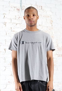 Vintage Champion Spell Out Logo T-Shirt Grey