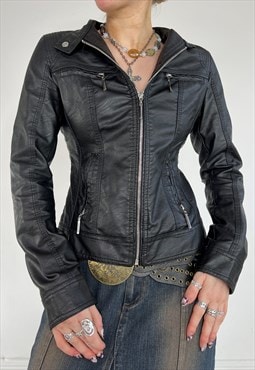 Vintage Y2k Leather Jacket Zip Up Biker Grunge Streetwear